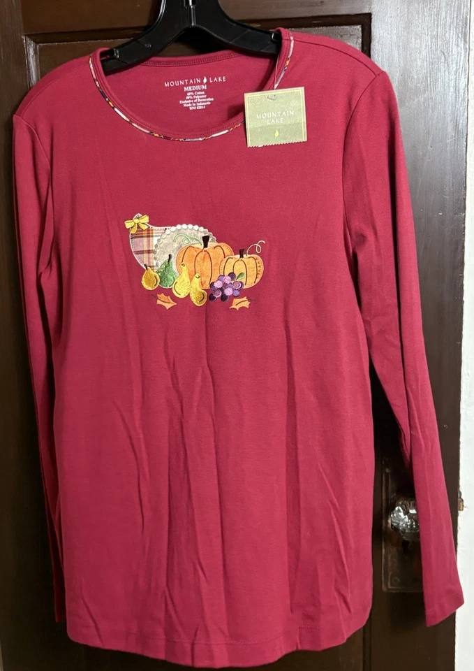 Mujer Vintage Mountain Lake Acción de Gracias Otoño Manga Larga Talla Mediana Nuevo de Lote Antiguo Foto 1 de 4