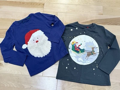 Mini Boden boys 5-6Y Christmas Holiday Santa Long Sleeve Shirts, Glow In Dark - Image 1 of 4