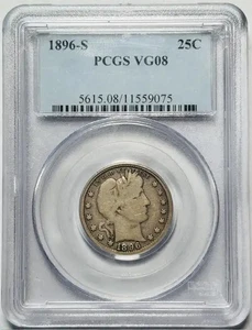 1896 S Barber Quarter PCGS VG-8 Key Date! - Picture 1 of 2