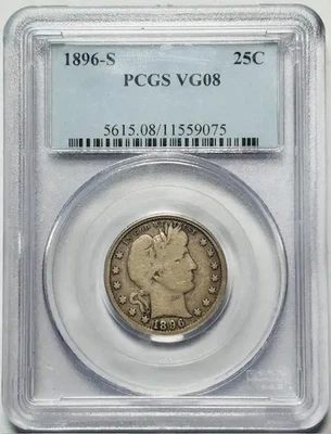 1896 S Barber Quarter PCGS VG-8 Key Date! - Image 1 of 2