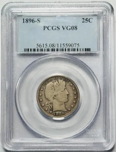 1896 S Barber Quarter PCGS VG-8 Key Date! - Image 1 of 2