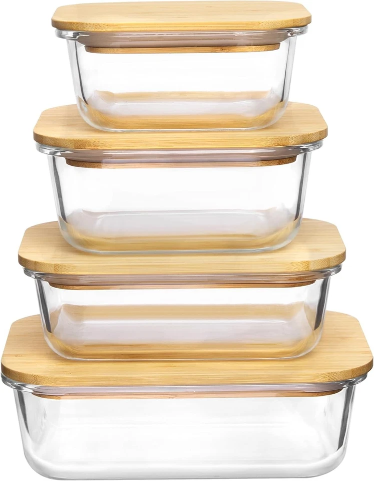 Glass Food Storage Containers with Bamboo Lids,4 Pack Meal Prep Glass Containers