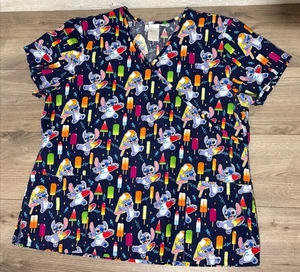Disney Lilo & Stitch Summer Scrub Top Stretchy Blue Scrub Top Sz 2XL - Picture 1 of 6