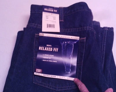 NUEVO Jeans Desteñidos Glory Para Hombres Calce Relajado Corte Cómodo 34x34 Lavado a Piedra Oscuro Foto 1 de 4