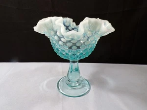 Fenton Blue Opalescent Glass Hobnail Compote Footed Candy Dish - Picture 1 of 7