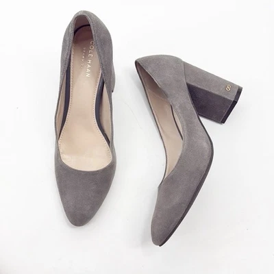 Cole Haan Renner Grand Pump Gris Taupe Gamuza Tacón Bloque Plataforma Punta Redonda talla 7 Foto 1 de 4