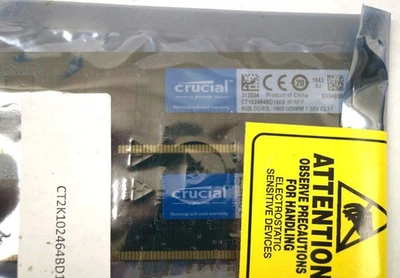 Crucial 16GB CT10246BD160B M16FP (2X) 8GB DDR3L-1600 UDIMM 1.35V CL11 NEW F132 - Image 1 of 4