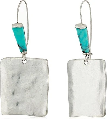Robert Lee Morris Silver Tone Sculptural Square Drop Earrings Turquoise Accent  - Image 1 of 2