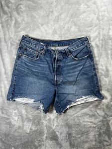 Levis 501 abgeschnittene Jeansshorts Damengröße 34 blau Denim Knopfleiste 5" Schrittlänge - Bild 1 von 9