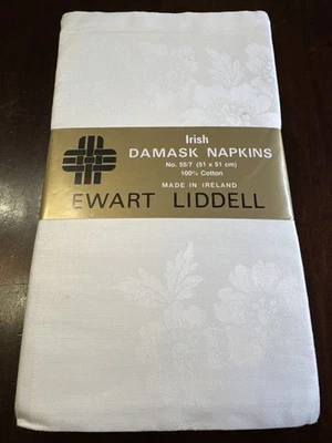 Set 6 tovaglioli vintage puro lino irlandese Ewart Liddell damascato floreale nuovi avorio - Immagine 1 di 4
