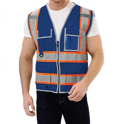 High Visibility 9 pockets Reflective Safety Vest,Hi Vis 5X-Large Blue - Image 1 of 4