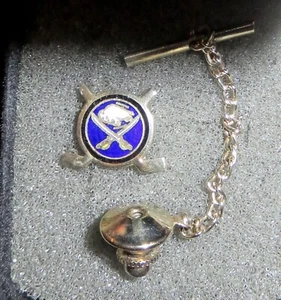 vintage 1970s BUFFALO SABRES HOCKEY TIE TACK metal enamel LAPEL HAT PIN NHL TEAM - Picture 1 of 12