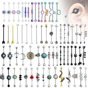 1x 14G Industrial Scaffold Barbell Surgical Steel Ear Cartilage Helix Piercing - Picture 1 of 72