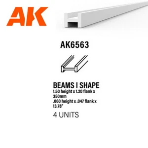 AK Styrene Beams I Shape (height 1.5, flank 1.2, length 350mm, 4pcs) - Foto 1 di 1