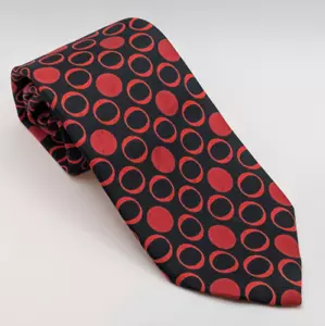 VINTAGE YVES SAINT LAURENT Men's 100% Silk Necktie Designer Geometric Circles - Picture 1 of 7