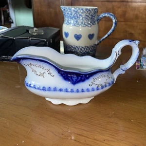 Antique Alfred Meakin Raleigh Flow Blue Plate Semi-Porcelain Gravy Server C 1910 - Picture 1 of 18