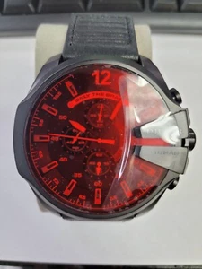 Diesel Herren Chronograph Mega Chief Schwarz Lederband Uhr 52mm DZ4460 OHNE BOX - Bild 1 von 3