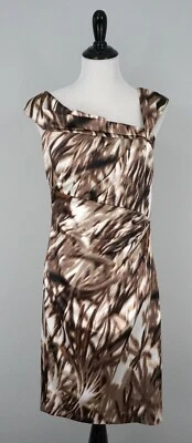 Nuevo Vestido de Fiesta Formal MAGGY LONDON Marrón Tostado Blanco Imitación Envoltura Plisado Talla 10 Nuevo con Etiquetas Foto 1 de 4