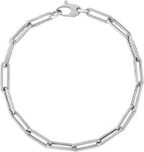 Floreo 14k White Gold Hollow Paperclip Link Chain Bracelet - 7.5 Inch - Picture 1 of 4