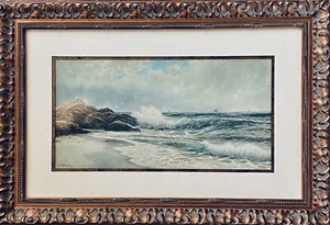 Pintura de paisaje marino costero rocoso gay del siglo XIX de George Howell firmada acuarela - Imagen 1 de 12