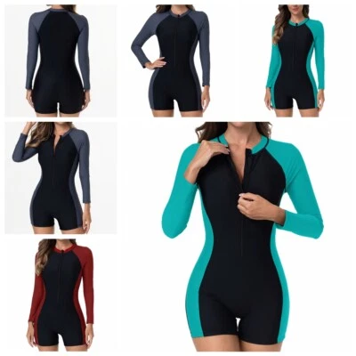 Damen Strampler Wettbewerb Trikot Workout Body Langarm Badeanzug Mode Bodysuit - Bild 1 von 4