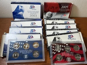 1999 - 2009 UNITED STATES MINT QUARTER PROOF & SILVER PROOF SETS WITH COA & BOX - Picture 1 of 4