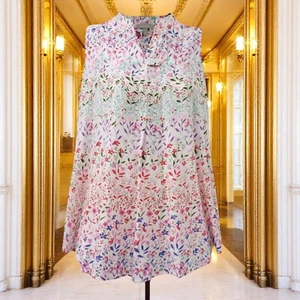 Woman Within PINK White Garden Print Sleeveless Tab Front Tunic - Picture 1 of 5