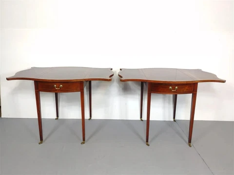 Pair of Mahogany Pembroke Table with Banding on Casters made by Milano Furniture Cover