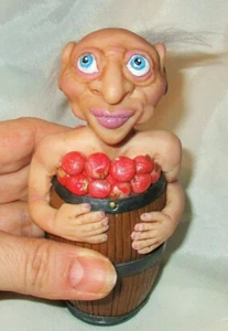 Halloween Apfel Klöppel Grampa Kunst Puppe Fimo Figur Wasserfass Eiche - Bild 1 von 6