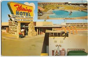 Yuma, Arizona FLAMINGO HOTEL Schwimmbad am Straßenrand c1950er Jahre Vintage Postkarte - Bild 1 von 2