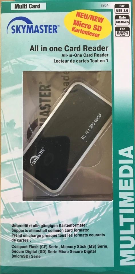 SKYMASTER 8954 Multi Card Reader USB 2.0 Kartenleser CF MS SD MicroSD - Bild 1 von 1