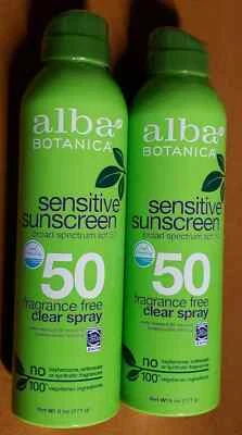 Paquete de 2 protectores solares sensibles Alba Botanica spray sin fragancia FPS 50 6 oz Foto 1 de 2