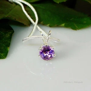 Genuine Purple Amethyst Sterling Silver Pendant  w/ Snake Chain Necklace - Picture 1 of 8