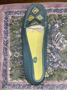 Acorn Damen Mokassin Taucher Canvas nur links Schuh türkis mit limette Größe 7 - Bild 1 von 5