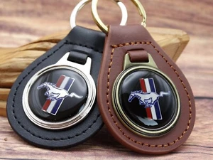 new RARE Vtg 70's FORD MUSTANG GT FASTBACK SHELBY CAR Leather Key Chain Ring Fob - Picture 1 of 7