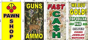PERFORATED WINDOW DECAL PAWN SHOP CASH FOR GOLD AMMO LOT OF 4 2' X 4' VERTICAL - Picture 1 of 5