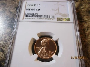 1952-D LINCOLN CENT NGC MS 66 RD    009 - Picture 1 of 2