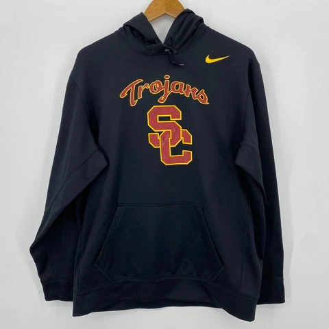 Nike Hoodie Men's L Black USC Trojans Pullover Therma-Fit Logo Pockets NCAA Cover