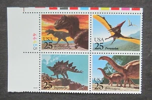 SCOTT #2422-2425 25c PLATE BLOCK OF 4 UL - 1989 DINOSAURS MNH - Picture 1 of 2