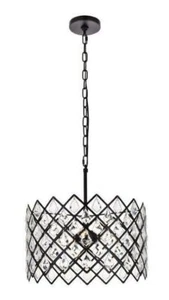 Black Crystal Chandelier Pendant Modern Dining Room Kitchen Fixture 3 Light 16" - Picture 1 of 12