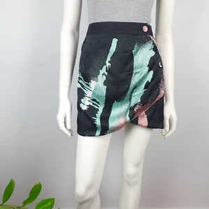 Bluejuice Size 12 Short Mock Wrap Skirt Pink Green Black Gathered Women NEW $70 - Bild 1 von 10
