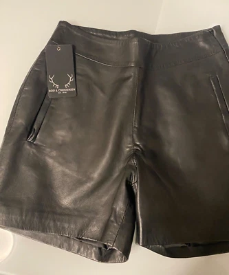 bod christensen  black leather shorts for women size 8 - Image 1 of 4
