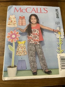 McCalls Pattern M7346 Girls Pullover Tops & Dresses w/Opts~Shorts & Pants 2 - 5 - Picture 1 of 2