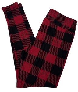 LuLaRoe Damen Leggings Größe TC schwarz dunkelrot kariert groß und kurvig neu mit Etikett - Bild 1 von 4
