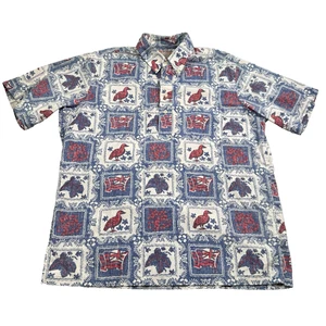 Vintage Reyn Spooner Hawaii Poloshirt Herren L Aloha Vogel Flagge Blumenmuster - Bild 1 von 13