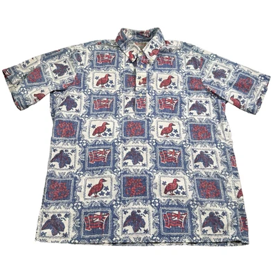 VTG Reyn Spooner Hawaiian Polo Shirt Men L Aloha Bird Flag Floral Print - Image 1 of 4