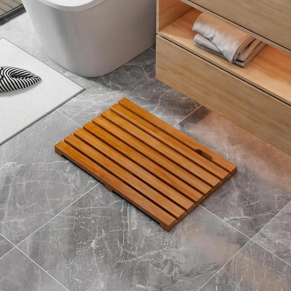 Alfombra de baño de bambú para baño - Alfombra de ducha antideslizante impermeable alfombra de piso de madera Foto 1 de 3