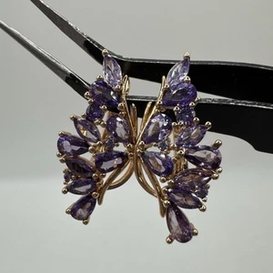 14CT ROLLED Gold Bonded Earrings Purple Amethyst Butterfly Hallmarked 585RG - Picture 1 of 7