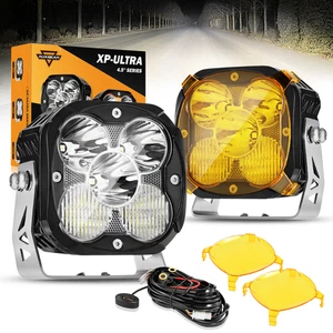 2x AUXBEAM 4.5 Inch 128W 15200LM LED Pods Lights Hyper Combo Beam & Amber Covers - Picture 1 of 12