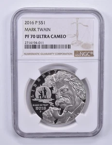 2016-P Mark Twain Commemorative Dollar PF70 UCAM NGC Brown Label *0465 - Picture 1 of 5